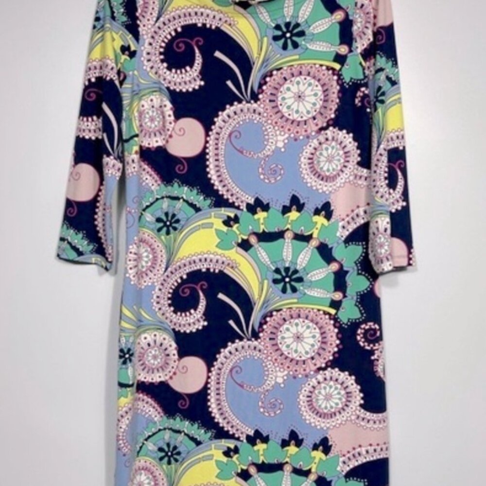 Talbots Jersey Shift Midi Dress Multicolor Spiral Paisley Print - Size M - Picture 6 of 8